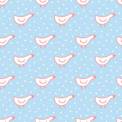 Cute goose hand drawn seamless pattern background, vector illustration