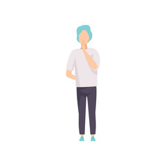 Sticker - Young man showing silence sign, do not speak, be quiet gesture, faceless guy character gesturing vector Illustration on a white background