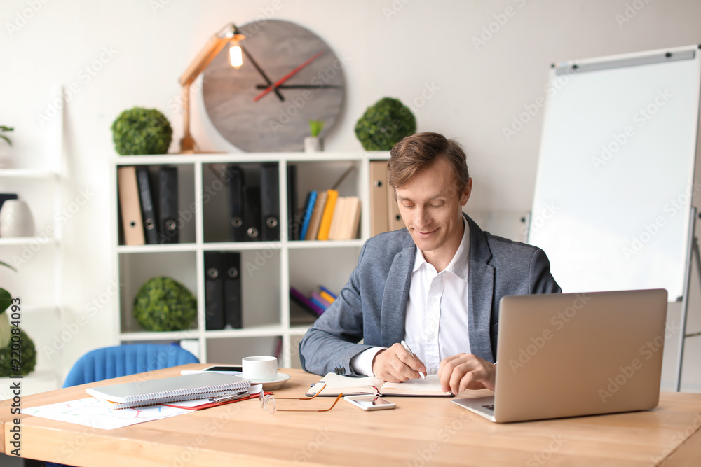 Handsome businessman working in office