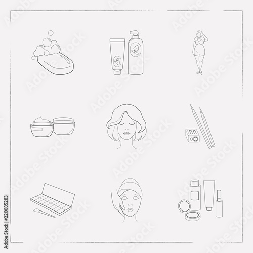 Set Of Beautiful Icons Line Style Symbols With Face Massage
