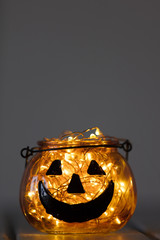 Halloween pumpkin lantern with fairy lights