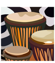 Cover for the recordings in the form of African drums, and in the background the color of the zebra