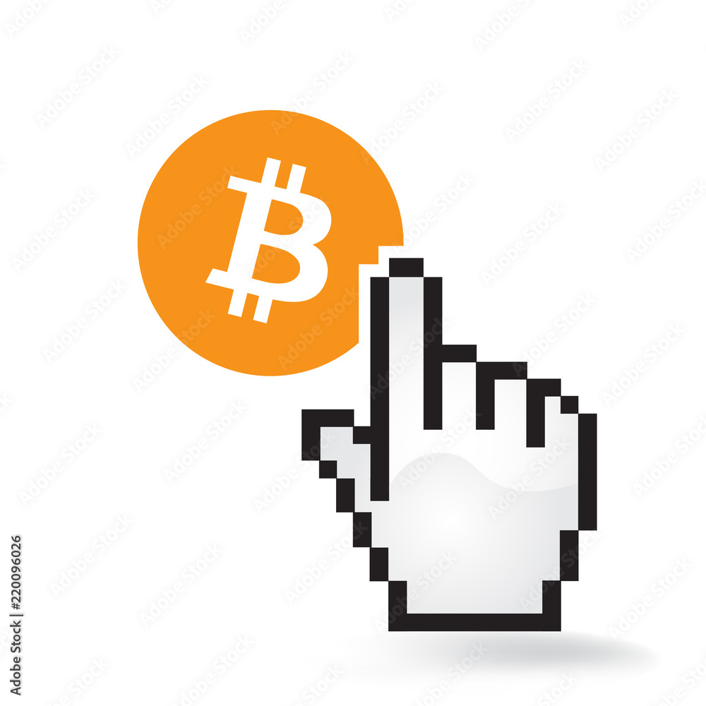 Bitcoin Cryptocurrency Coin Sign Hand Cursor Click Isolated Stock Vector |  Adobe Stock