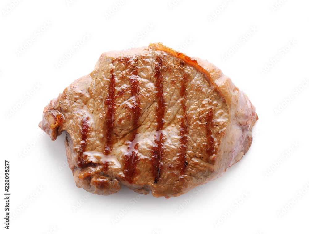 Tasty grilled steak on white background