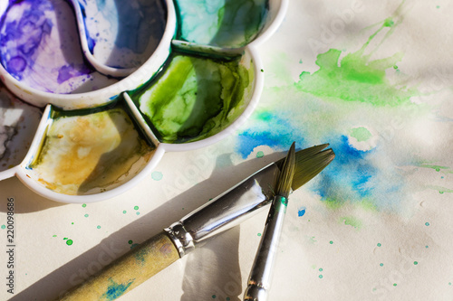 watercolor colorful colors set and paintbrushes Fototapeta