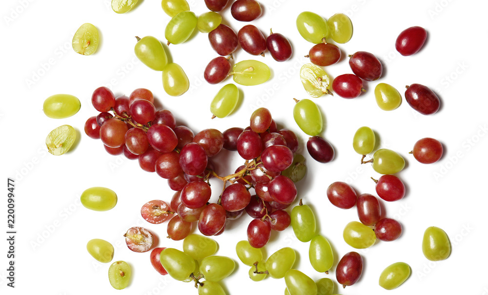 Fresh ripe grapes on white background