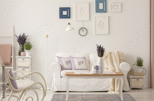 Real Photo Of White Living Room Interior With Fresh Lavender