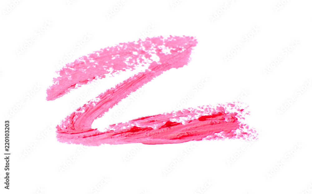 Pink lipstick strokes on white background