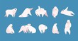 Collection of adorable amusing polar bear in different poses isolated on blue background. Cute funny cartoon Arctic animal in various postures. Colorful vector illustration in modern flat style.
