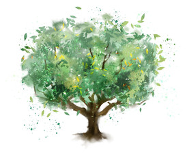 Green tree with yellow leaves