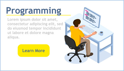 Programming concept, isometric illustration. Programmer programming web site.