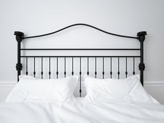 Wrought iron headboard. Double bed.