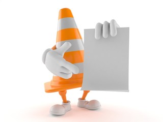 Poster - Traffic cone character pointing finger on blank sheet of paper