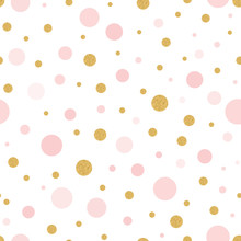 Vector Seamless Pattern Gold Pink Polka Dot For Christmas Backgound Or Baby Shower Textile On White