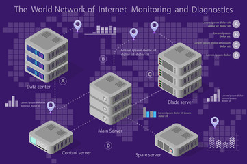 3d isometric computer power server system network technology of digital, information equipment hosti