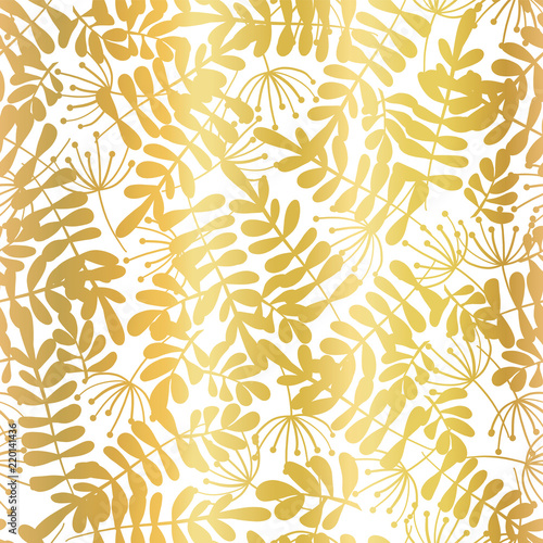 Gold Foil Leaves Seamless Vector Background Golden Abstract Leaf