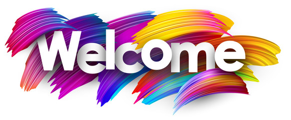 Wall Mural - Welcome paper poster with colorful brush strokes.