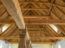 Massive Timber Structure Timberwork Of Roof On Old Baroque Farm House Made