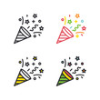 Party cracker flat simple line icons set.