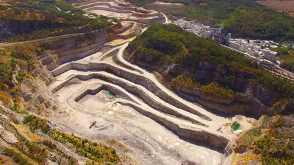 Wall Mural - Biggest Czech limestone quarry Devil's Stairs - Certovy Schody. Aerial view of industrial landscape after mining. Industry and environment in Czech Republic, Europe. 
