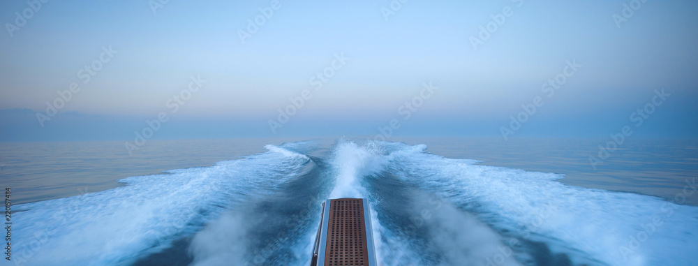 Motor yacht on the dock, yacht stern to berth - obrazy, fototapety, plakaty 