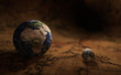 earth and moon on an old map 3d render