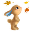 Happy rabbit illustration clipart. Mid-Autumn festival. Funny furry bunny with Autumn leaves and spider.
