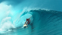 CLOSE UP: Professional Surfboarder Finishes Riding Another Epic Tube Wave.