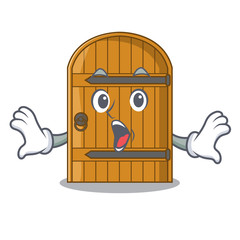 Poster - Surprised large wooden door with cartoon handle