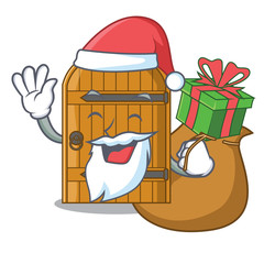 Wall Mural - Santa with gift vintage wooden door on mascot cartoon