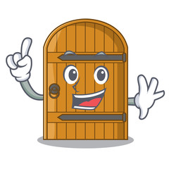 Wall Mural - Finger vintage wooden door on mascot cartoon