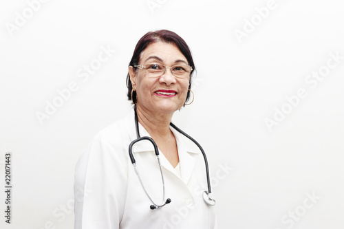 Fotografie, Tablou Portrait of senior Brazilian woman doctor with stethoscope
