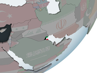 Kuwait with flag on globe