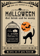 Halloween Vector Party Invitation Gothic Style.
