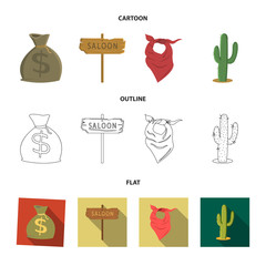 Wall Mural - Bag of money, saloon, cowboy kerchief, cactus. Wild west set collection icons in cartoon,outline,flat style vector symbol stock illustration web.