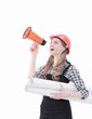 © yurolaitsalbert - young woman engineer shouting into a megaphone