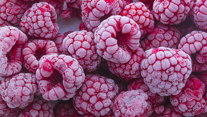 Frozen raspberries background