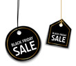 Black friday sale design. Black friday hanging sale tag with ribbon. Black friday special offer.