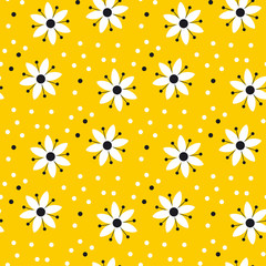 Wall Mural - Naive simple yellow geometric flower seamless pattern