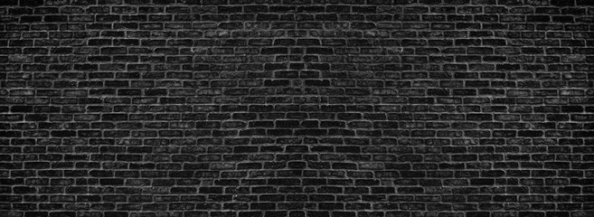 Wall Mural - Wide black brick wall texture - dark gray brickwork background