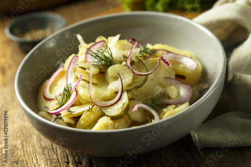 Cuadros en Lienzo Potato salad with red onion and pickled cucumber
