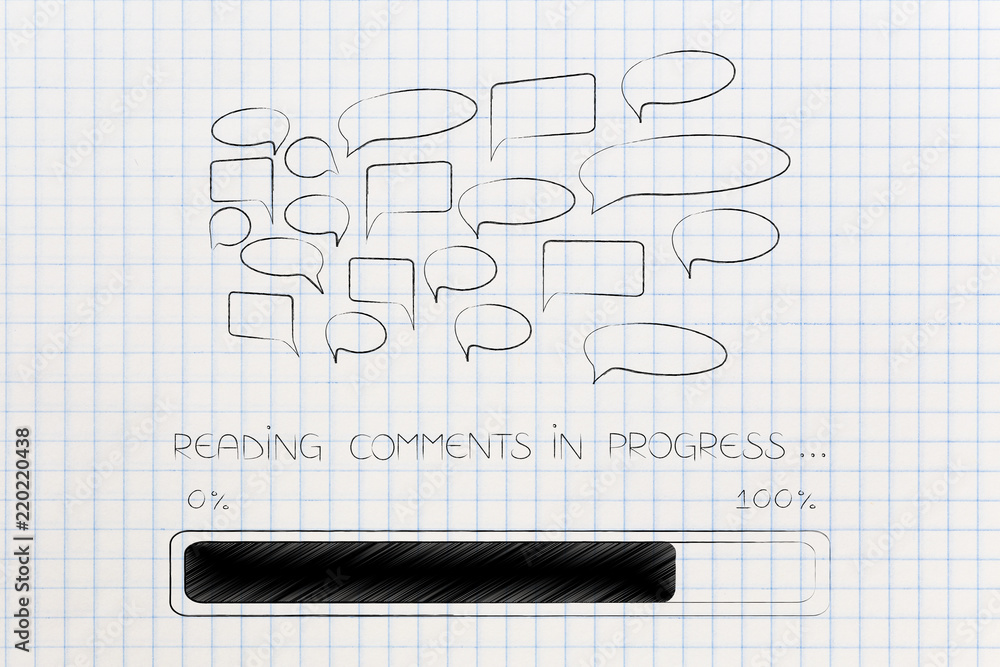 group of comment speech bubbles with reading in progres caption and bar ...