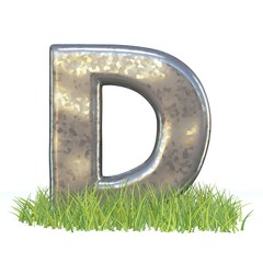 Wall Mural - Galvanized metal font Letter D in grass 3D