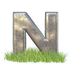 Wall Mural - Galvanized metal font Letter N in grass 3D