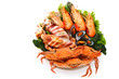Mixed seafood grill isolated on white clipping path.