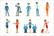© topvectors - Commercial Flight Board Crew Collection Of Air Transportation Professionals Working On The Plane, Stewardesses And Pilots