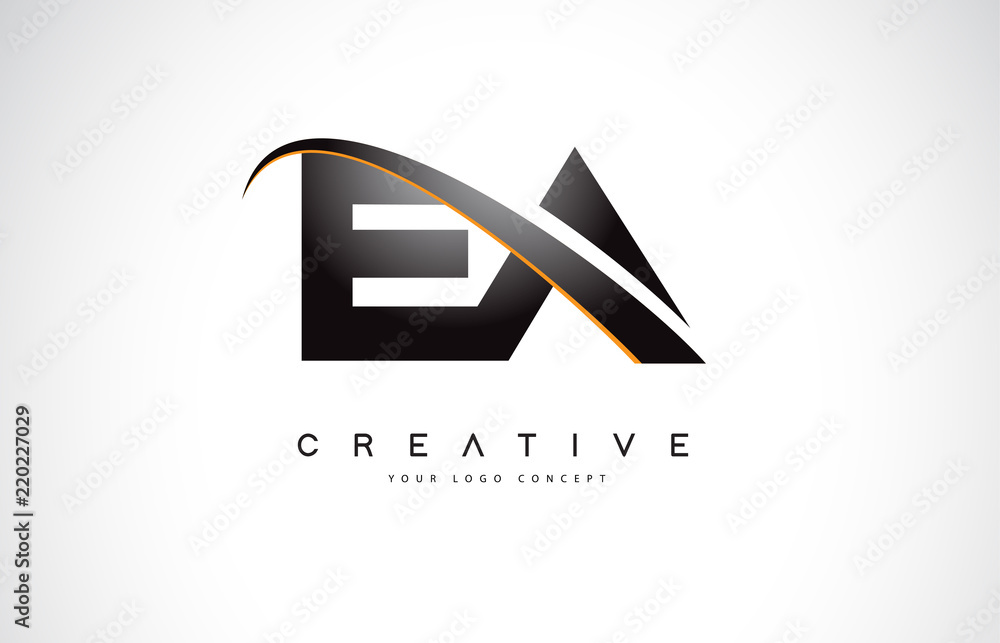 EA E A Swoosh Letter Logo Design with Modern Yellow Swoosh Curved Lines ...