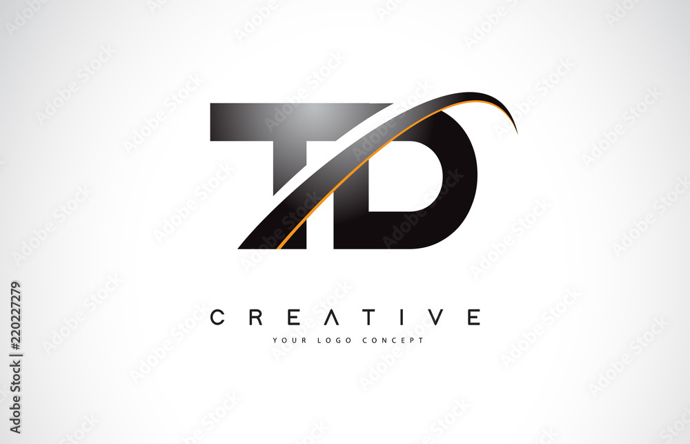 TD T D Swoosh Letter Logo Design with Modern Yellow Swoosh Curved Lines ...