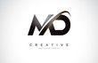 MD M D Swoosh Letter Logo Design with Modern Yellow Swoosh Curved Lines.