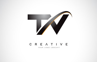 Wall Mural - tv t v swoosh letter logo design with modern yellow swoosh curved lines.
